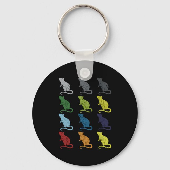 Neon Pop Art Retro Rat Rodent Gift Keychain (Front)