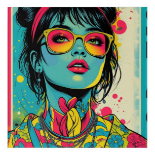 Neon Pop Diva Portrait – Bold & Vibrant Retro Art