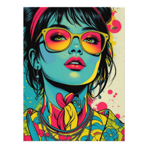 Neon Pop Diva Portrait – Bold & Vibrant Retro Art Photo Print