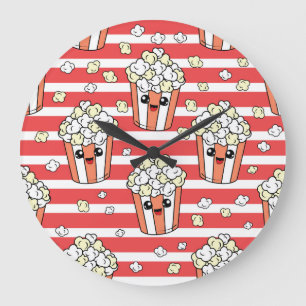 Neon Popcorn Kids Pattern Large Clock