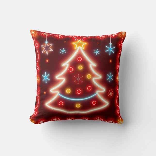 Neon Popular Christmas Holiday Collection Throw Pillow (Front)