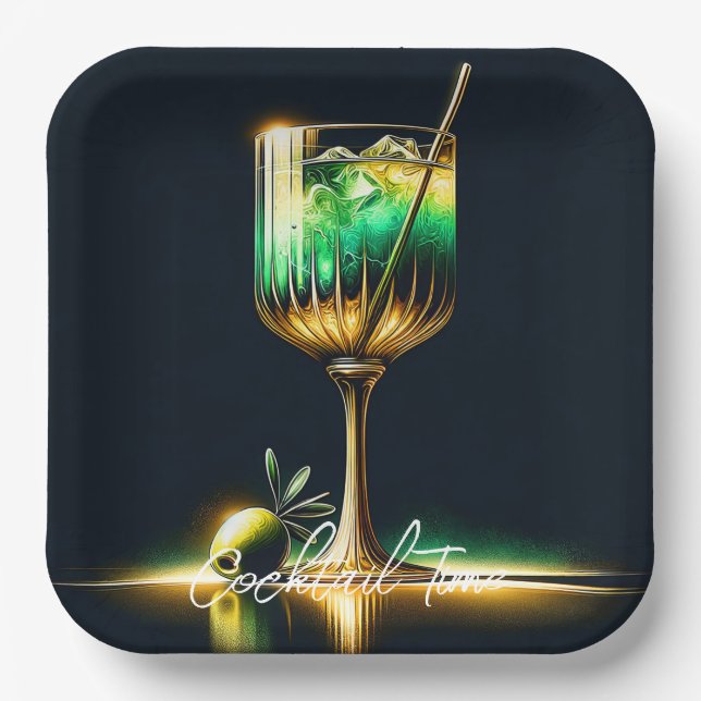 Neon Popular Party Time Personalized Paper Plates (Front)