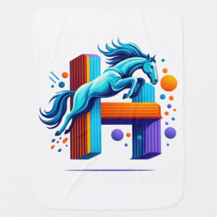 Neon Power Horse Jump Over H Letter Baby Blanket