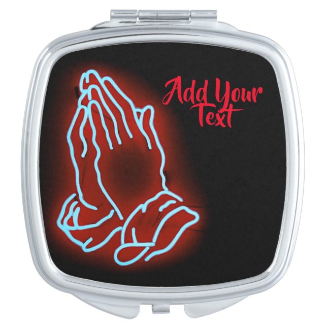 Neon Praying Hands Personalize or Customize Compact Mirror (Front)