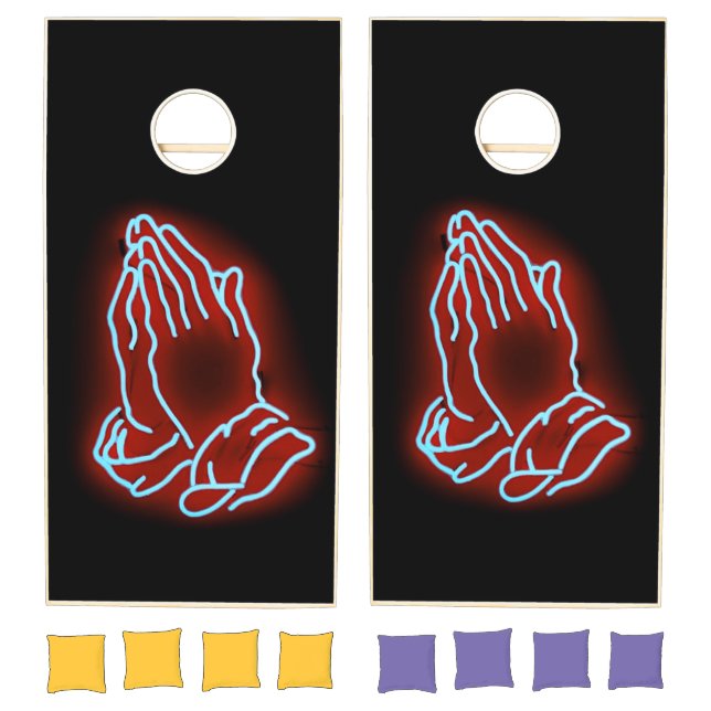 Neon Praying Hands Personalize or Customize Cornhole Set (Set)