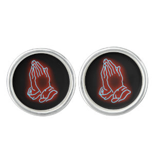 Neon Praying Hands Personalize or Customize Cufflinks