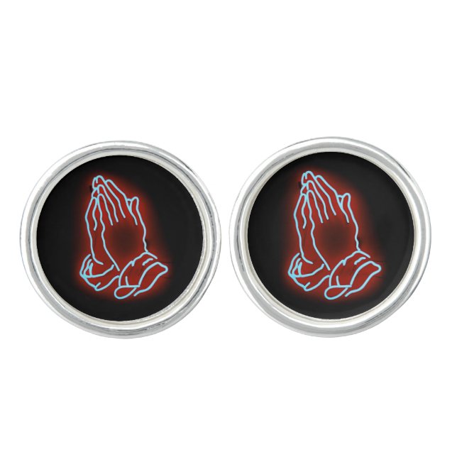 Neon Praying Hands Personalize or Customize Cufflinks (Front)