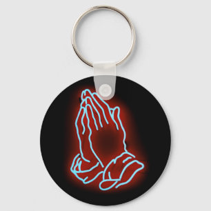 Neon Praying Hands Personalize or Customize Keychain