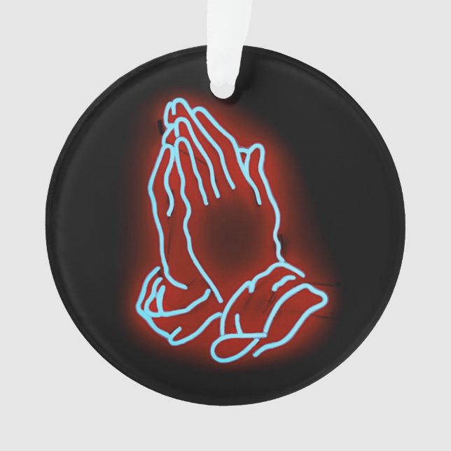 Neon Praying Hands Personalize or Customize Ornament (Front)