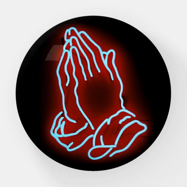 Neon Praying Hands Personalize or Customize Paperweight (Front)
