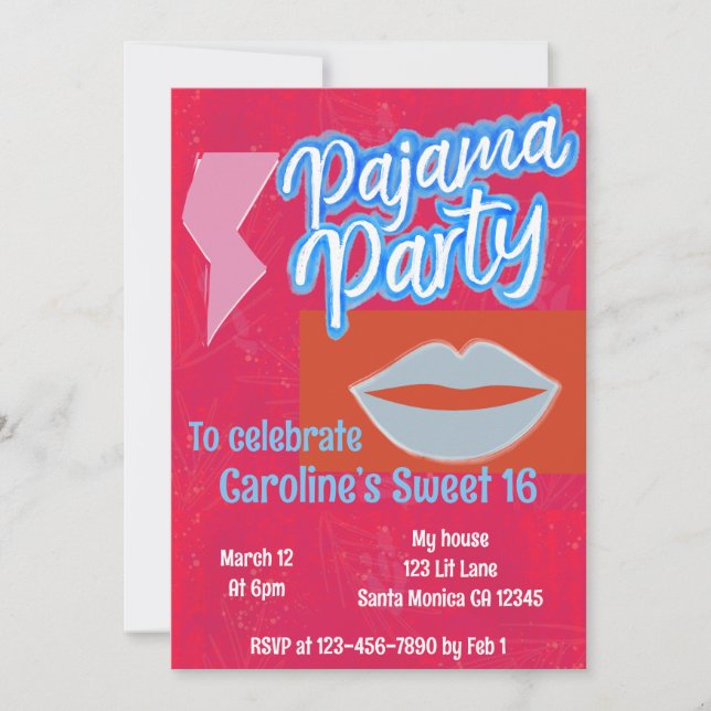 Neon Preppy Pajama Party Birthday Invitation (Front)