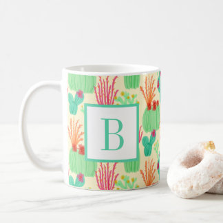 Neon Prickly Pear Ocotillo Cactus Desert Initial Coffee Mug