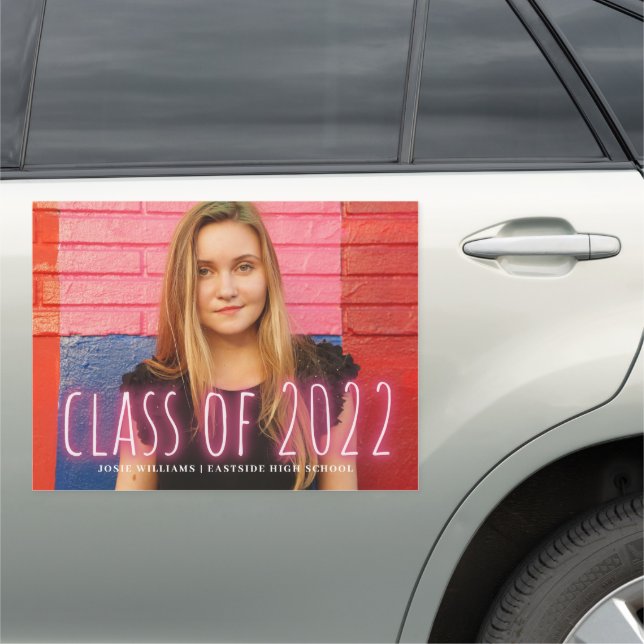 Neon Print Class of 2022 Graduation Photo  Car Magnet (In Situ)