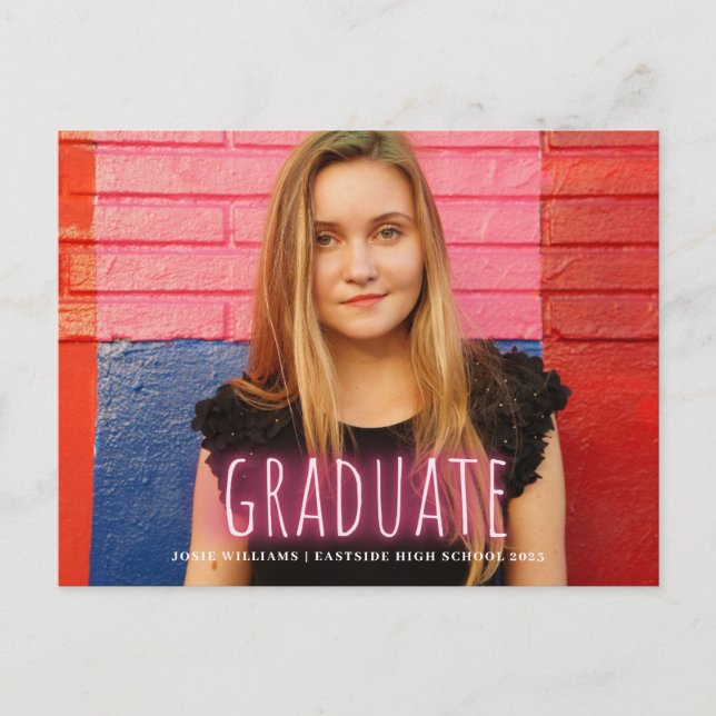 Neon Print Graduate Photo Announcement Magnet Postcard (Front)