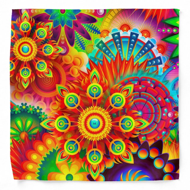Neon Psychedelic Abstract Cool Cute Fractal Bandana (Front)