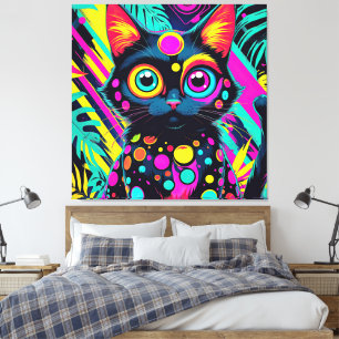 ✨ Neon Psychedelic Cat – Pop Art Design 🎨🐱 Canvas Print