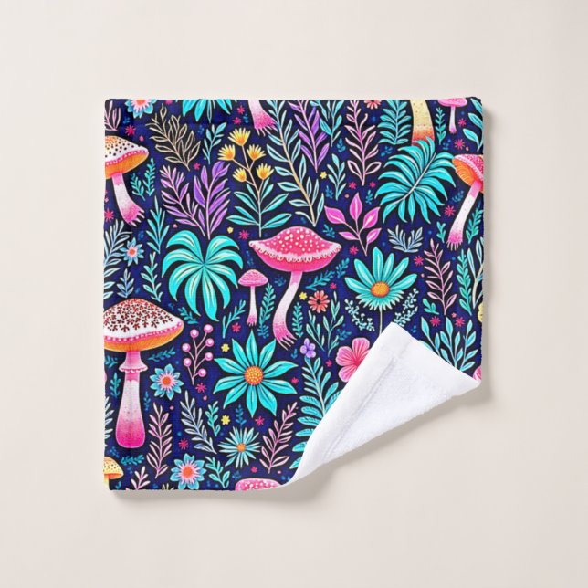 Neon Psychedelic Mushroom Forest Dream Bath Towel Set (Wash Cloth)