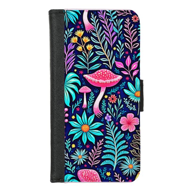Neon Psychedelic Mushroom Forest Dream iPhone Wallet Case (Front)