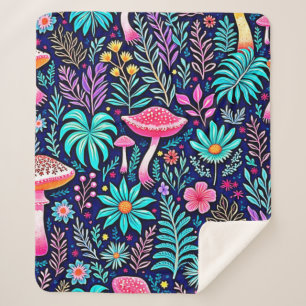 Neon Psychedelic Mushroom Forest Dream Sherpa Blanket
