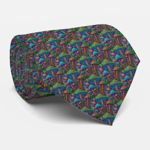 Neon Psychedelic - Mushroom Pattern Neck Tie