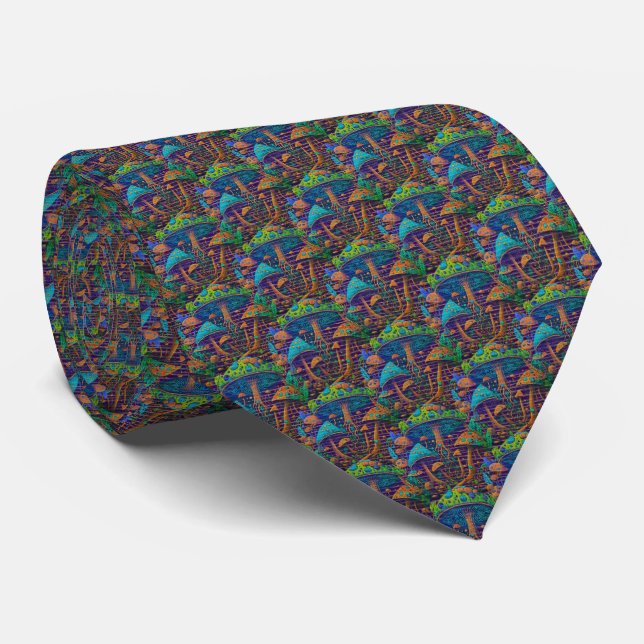 Neon Psychedelic - Mushroom Pattern Neck Tie (Rolled)