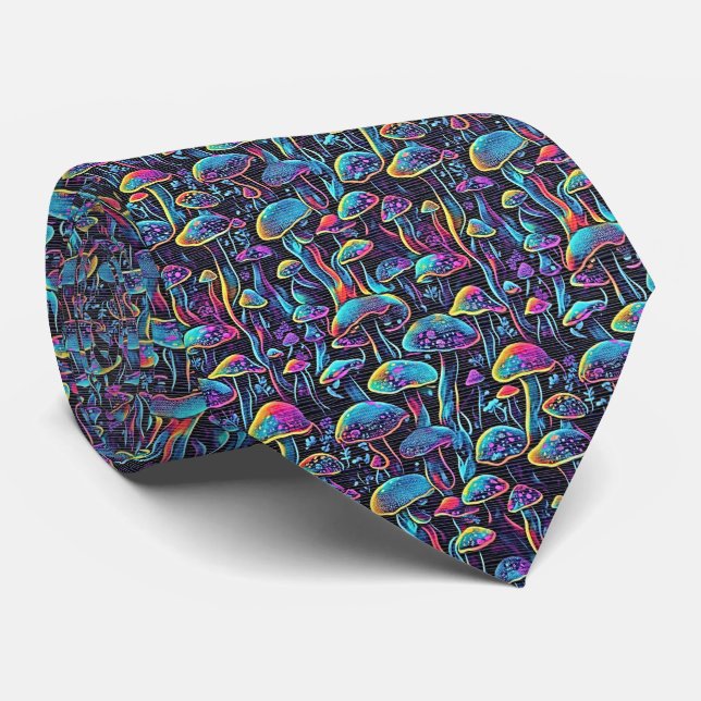 Neon Psychedelic - Mushroom Statement Neck Tie (Rolled)