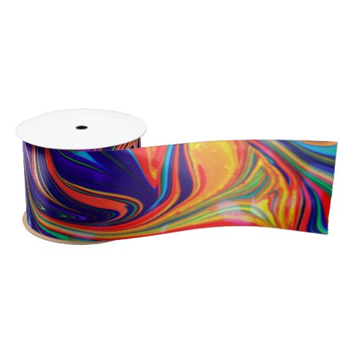 Neon Psychedelic Swirls Rainbow Colors Satin Ribbon