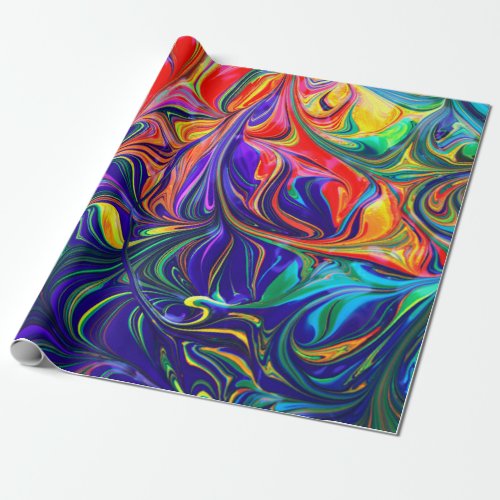 Neon Psychedelic Swirls Rainbow Colors Wrapping Paper