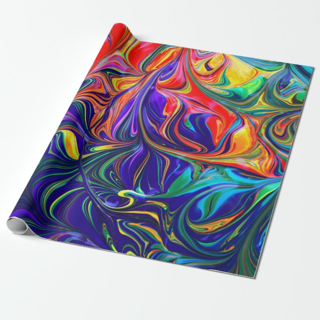 Neon Psychedelic Swirls Rainbow Colors Wrapping Paper (Unrolled)