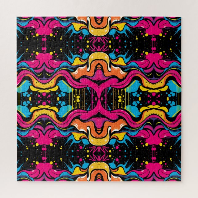 Neon Psychedelic Wave Seamless Pattern Jigsaw Puzzle (Vertical)