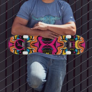 Neon Psychedelic Wave Seamless Pattern Skateboard