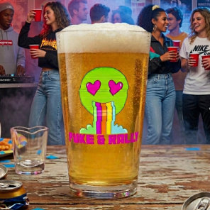 Neon Puke & Rally Pint Glass | Funny Party