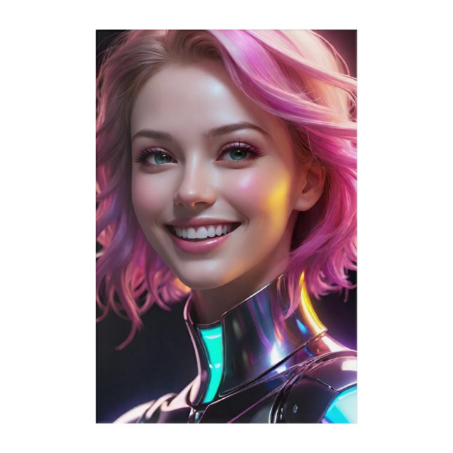 Neon Pulse | Cyberpunk Pink Hair Android Woman Art (Front)