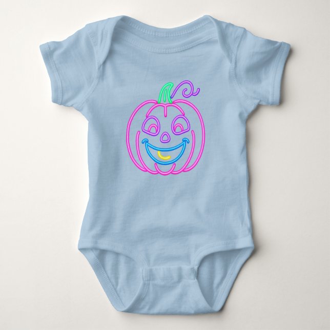 Neon Pumpkin – Bright and Fun Halloween Design Baby Bodysuit (Front)
