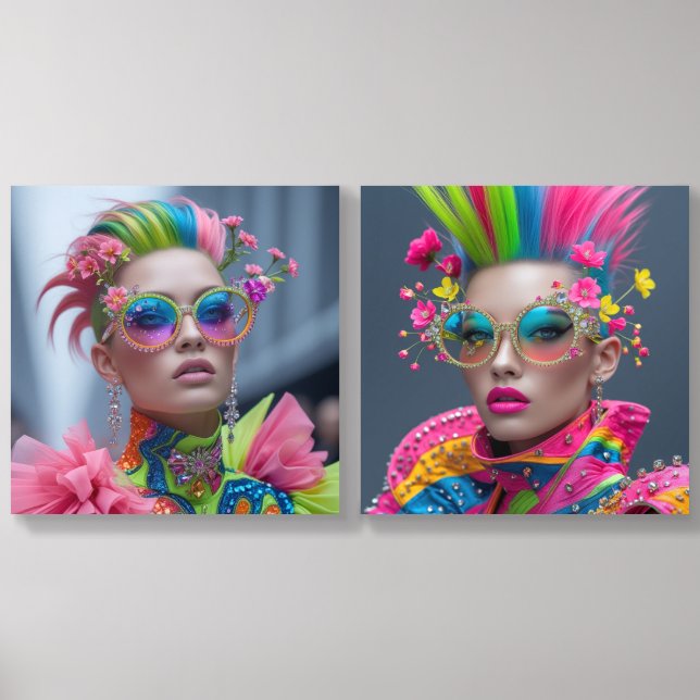 Neon Punk Floral Explosion Acrylic Photo Tile (Front Set)