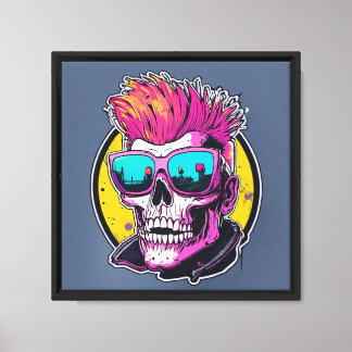 Neon Punk Skull Stretched Canvas Print