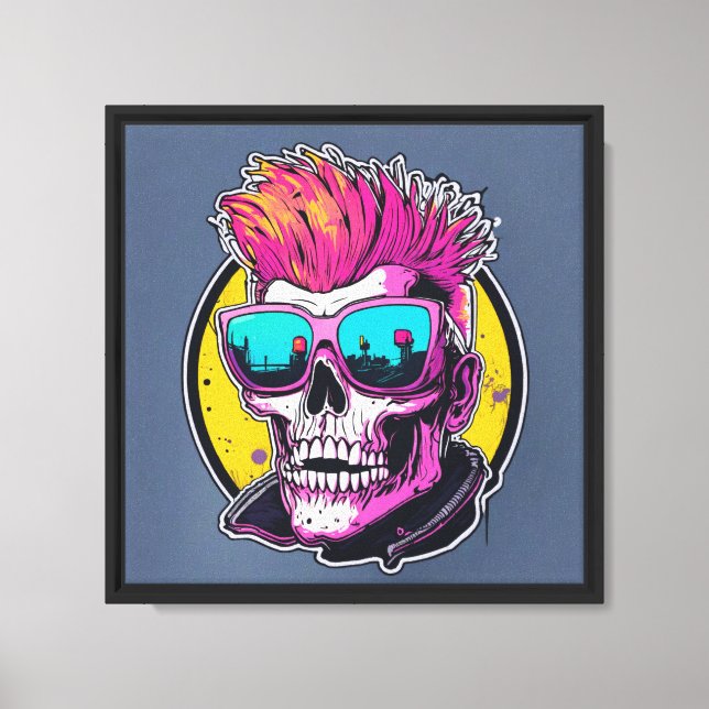 Neon Punk Skull Stretched Canvas Print (Front)