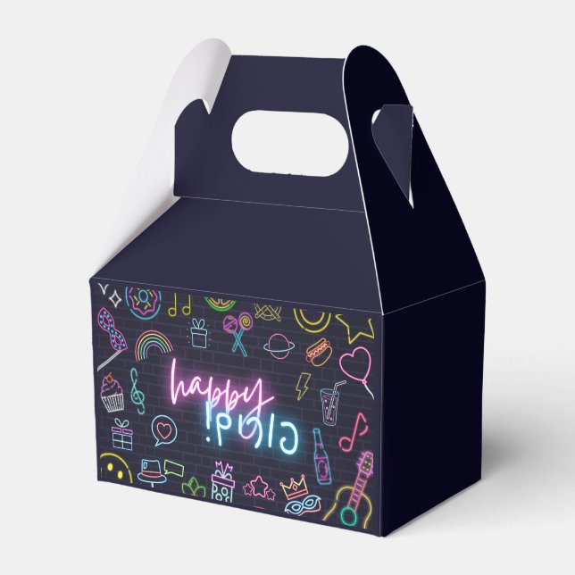 Neon Purim Favor Boxes (Front Side)
