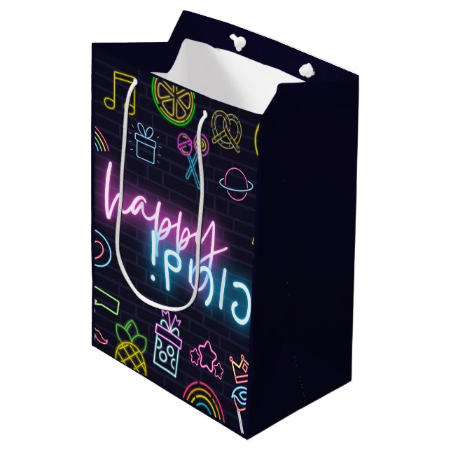 Neon Purim Medium Gift Bag (Front Angled)