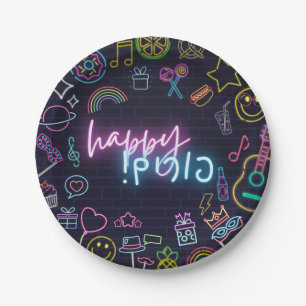 Neon Purim Paper Plates