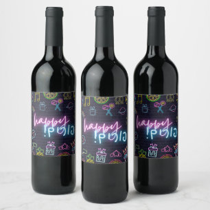 Neon Purim Wine Label