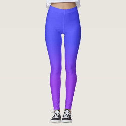 Neon Purple and Bright Neon Blue Ombr Shade Color Leggings