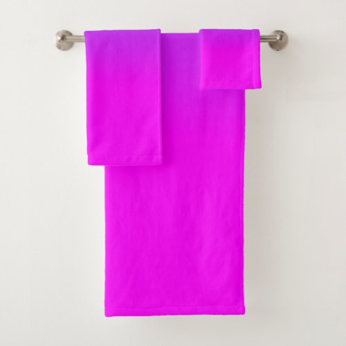 Neon Purple and Hot Pink Ombre Shade Color Fade Bath Towel Set
