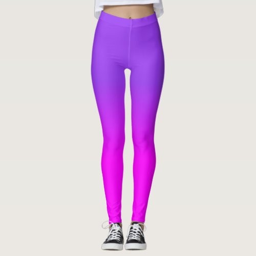 Neon Purple and Hot Pink Ombre Shade Color Fade Sc Leggings