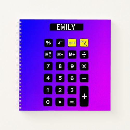Neon Purple And Pink Calculator with Name  Notebook
