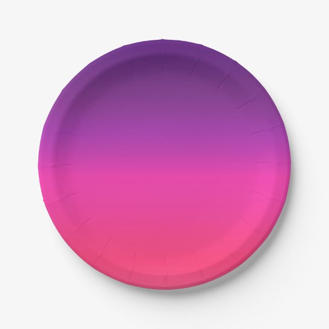 Neon Purple and pink ombre abstract design Paper Plates (Front)