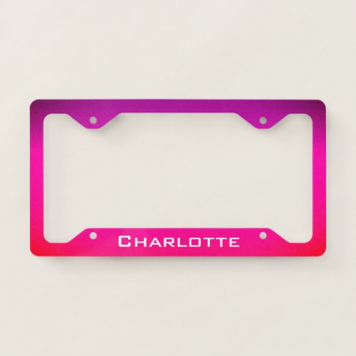 Neon Purple and pink ombre  Personalized Name License Plate Frame