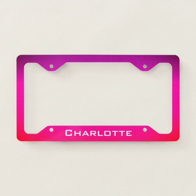 Neon Purple and pink ombre  Personalized Name License Plate Frame (Front)