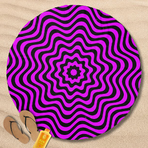 Neon Purple Black Pattern Optical Illusion Custom Beach Towel