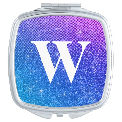 Neon Purple Blue Ombre Sparkles Glitter Monogram Compact Mirror